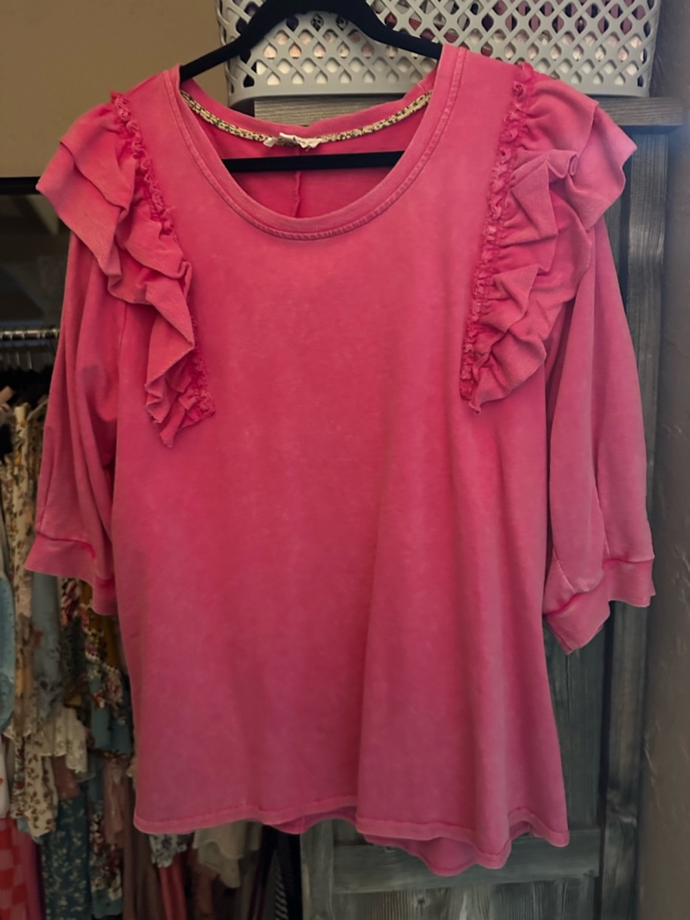Umgee Hot Pink Ruffle Sleeve Pullover Top